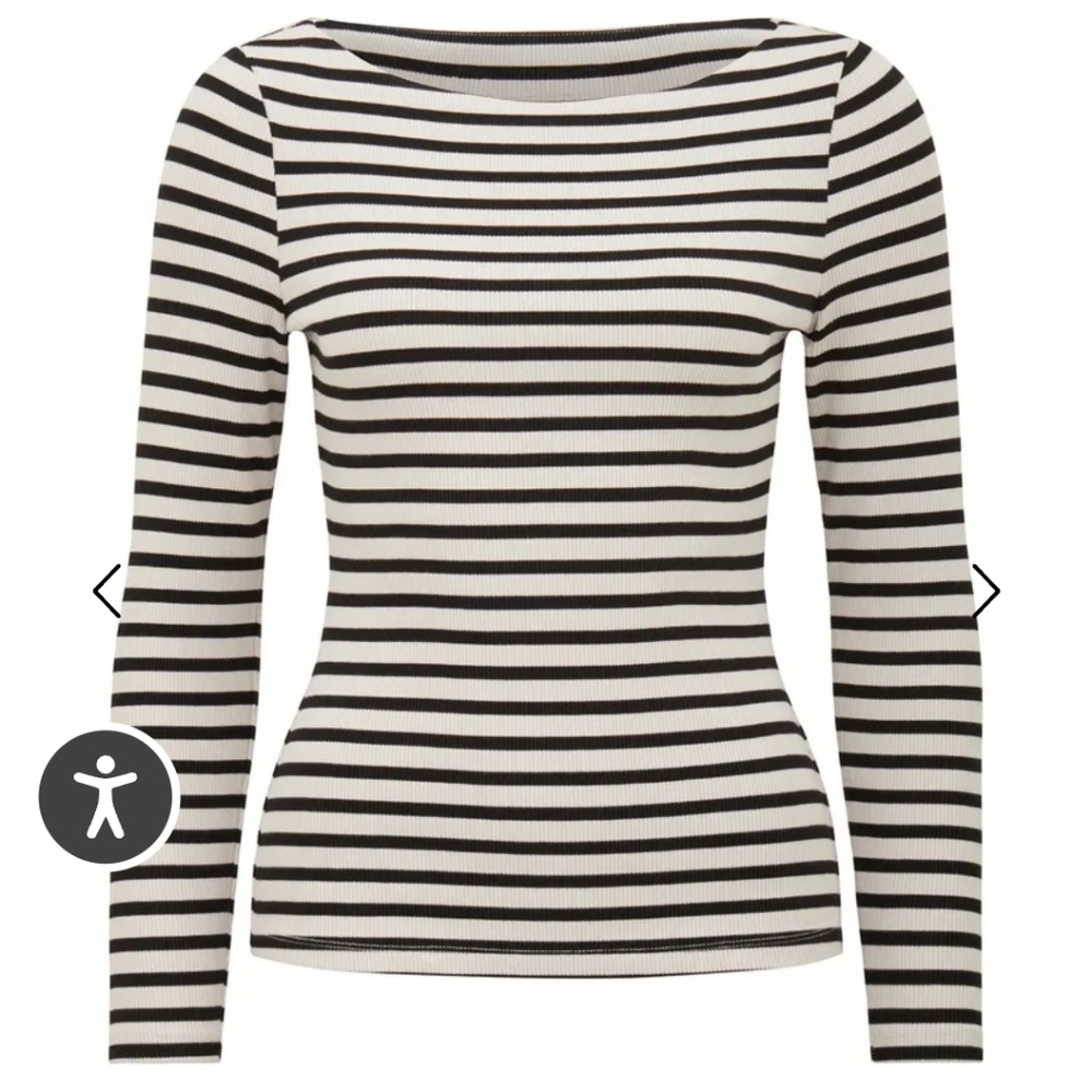 Ever New Black and White Striped Long Sleeve Tee